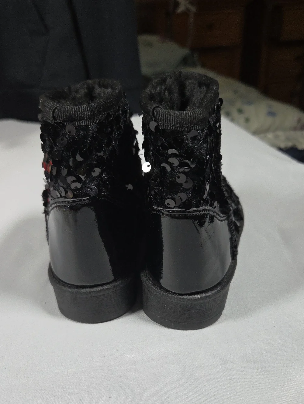 Childs Black Sequin Faux-Fur Ankle Boots By Link - Child Size 5